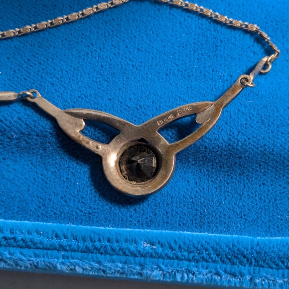 Vintage sterling silver 925 Birks marcasite garnet 1940s chain necklace - Picture 6 of 6